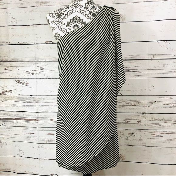 H by Halston Dresses & Skirts - H by Halston Asymmetrical One Shoulder Flowy Draped Striped Cocktail Dress XL